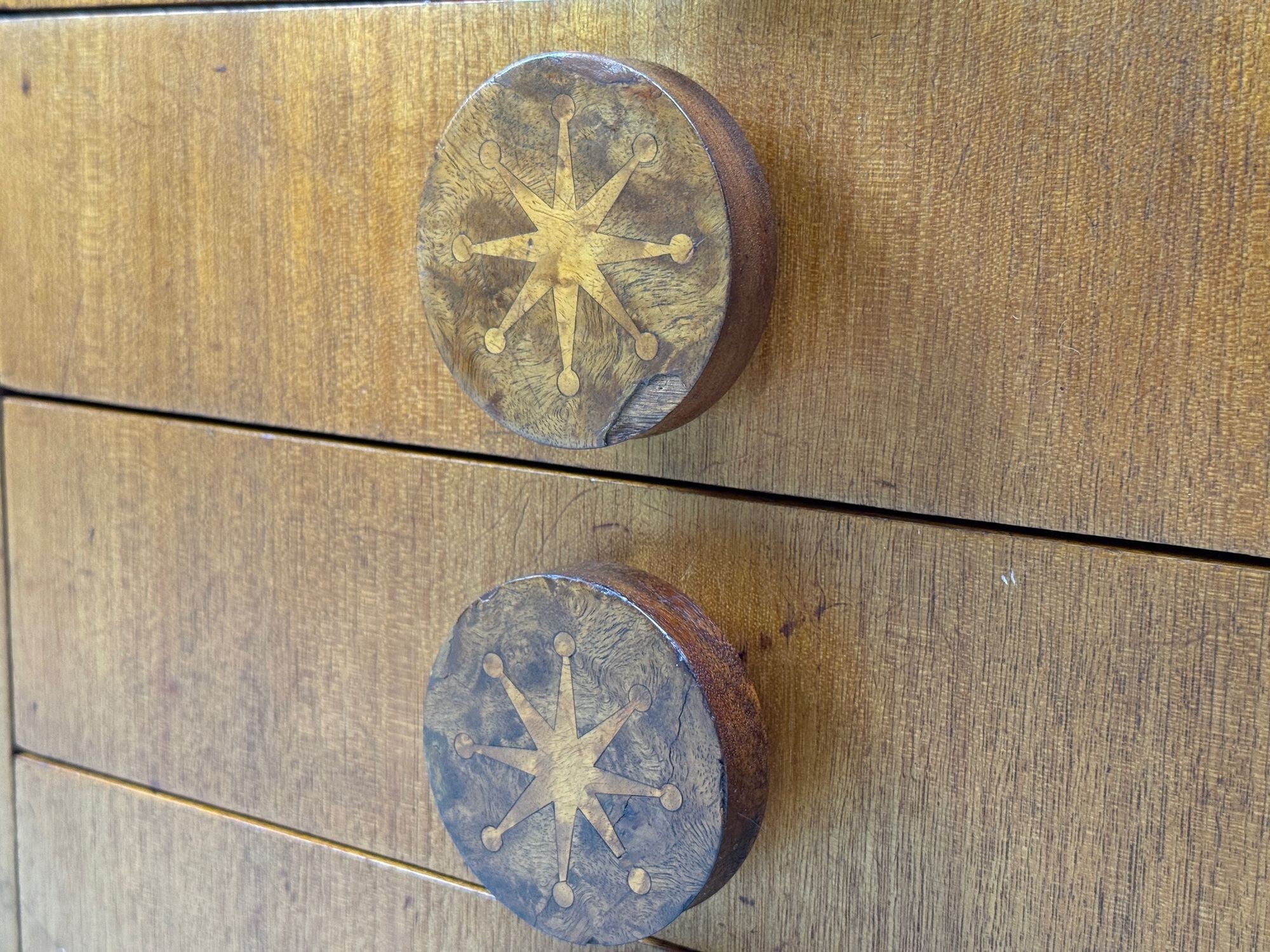 Andrew Szoeke, Satinwood, Oak, Writing Desk and Chair, USA, 1950s