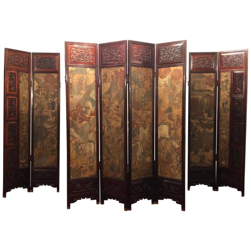 Chinese Coromandel Screen, 18th Century, Rosewood, Painted, Figural, Geese