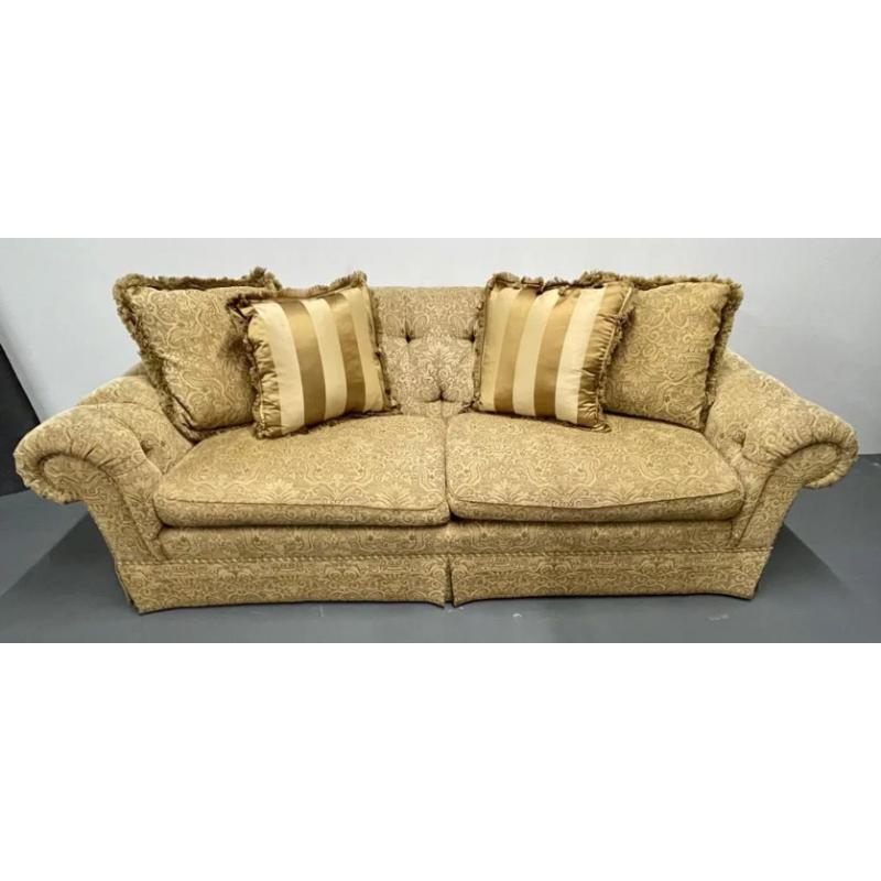Large Traditional Custom Sofa, Beige Scalamandre Upholstery, Rolled Arms, 2000s