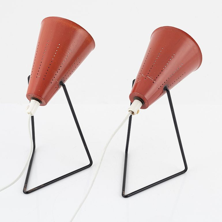 Svend Aage Holm Sørensen, Mid-Century Modern, Small Table Lamps, Red Lacquer