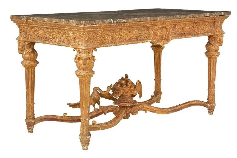 Italian Louis XVI Style Giltwood Console / Center Table, Hand Carved, Figural