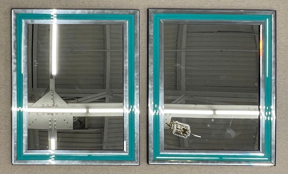 Pair of Art Deco Wall, Console or Pier Mirrors with Turquoise Beveled Frames