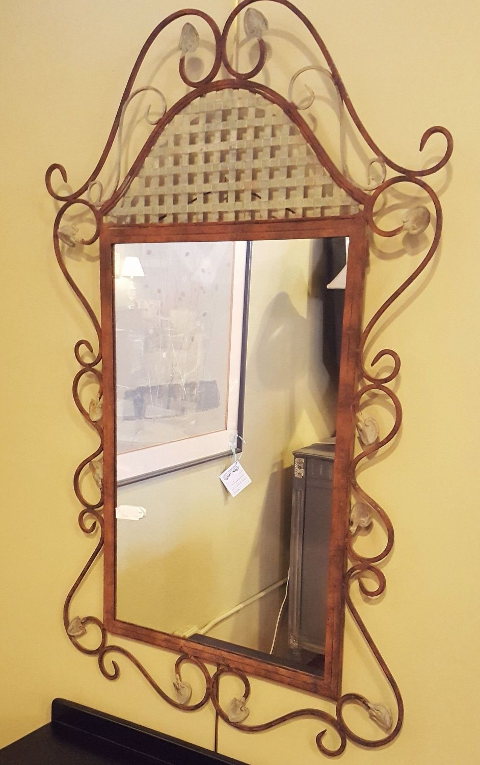 Rustic Metal Wall Mirror With Decorative Scroll Design
