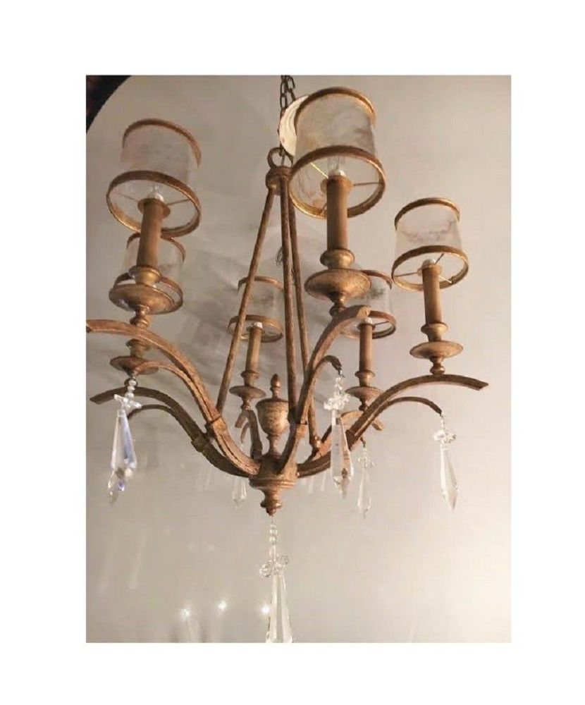 Italian Gilt Metal and Crystal Chandelier with Glass Shades