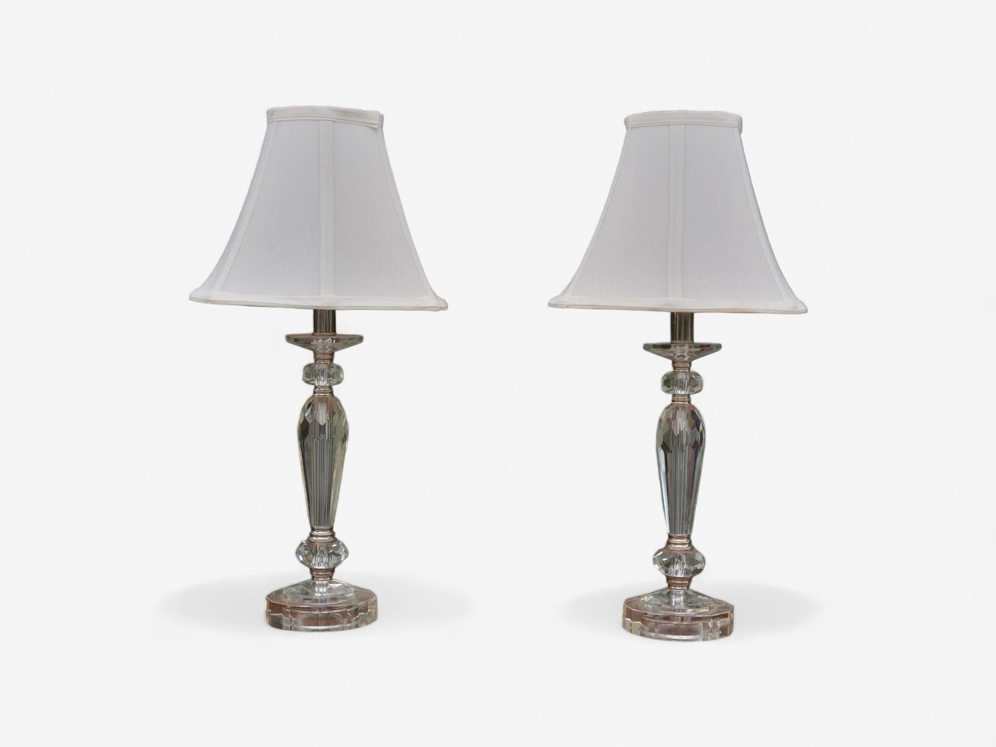 Hollywood Regency Style, Cut Crystal, Fabric, Small Table Lamps, USA, 1970s