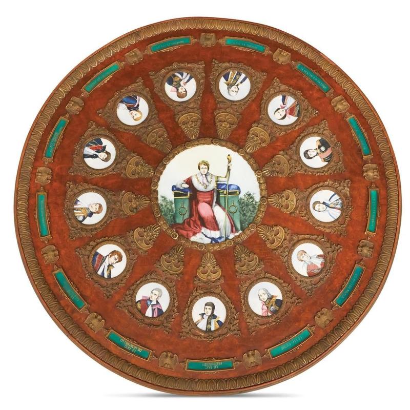 Napoleonic Porcelain Plaque Mounted Center Table, Neoclassical, 1930s, Bronze,