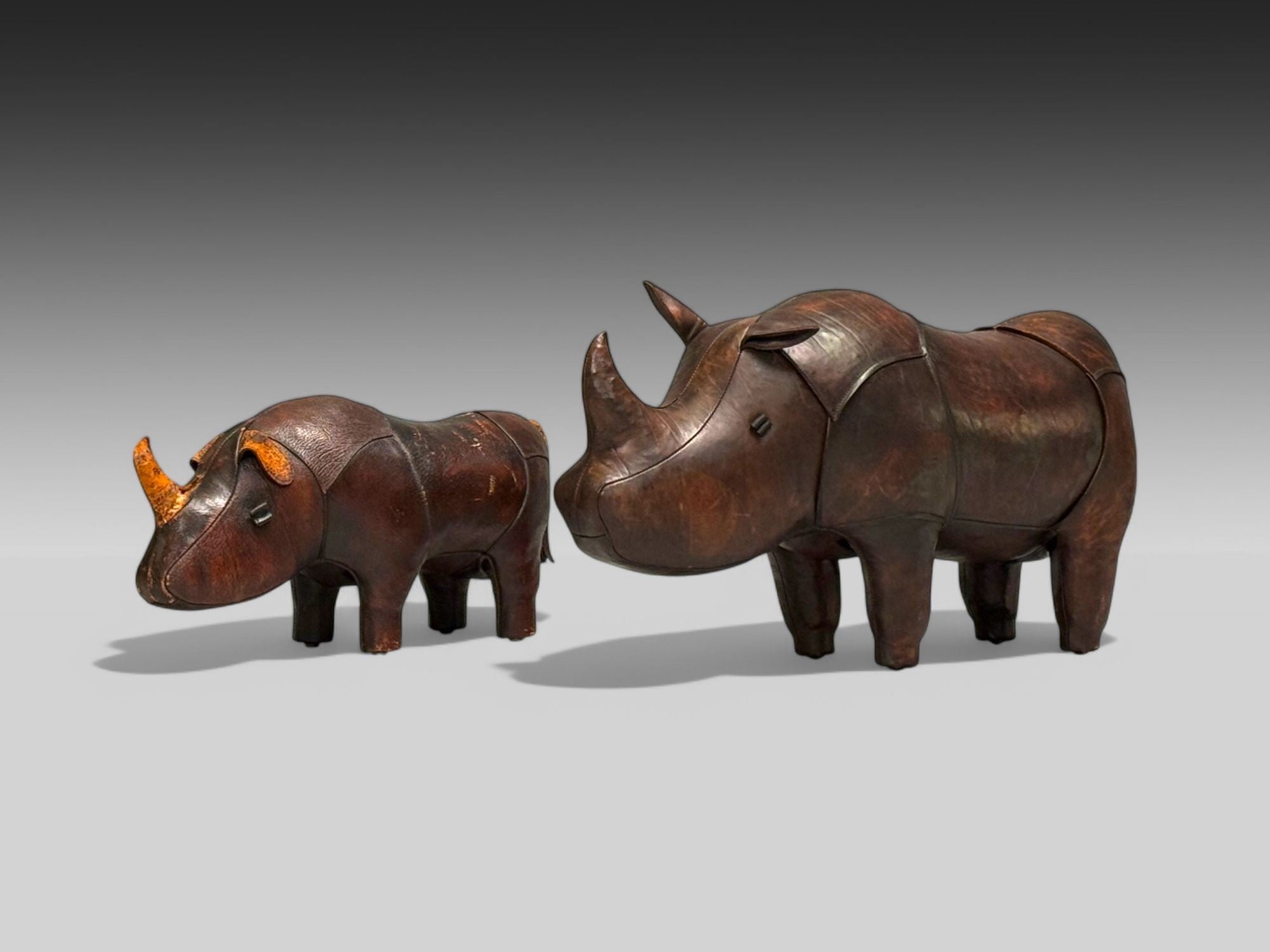 Abercrombie & Fitch, Dimitri Omersa, Distressed Leather, Rhino Footstools, 1950s