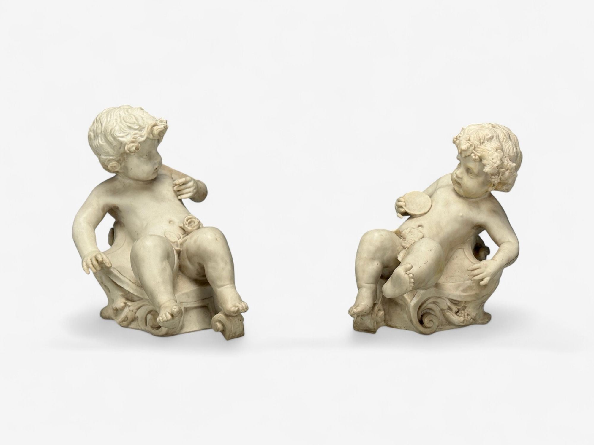 Neoclassical, Faux Marble, Seated Angel Busts on Sleighs, Italy, 1960s