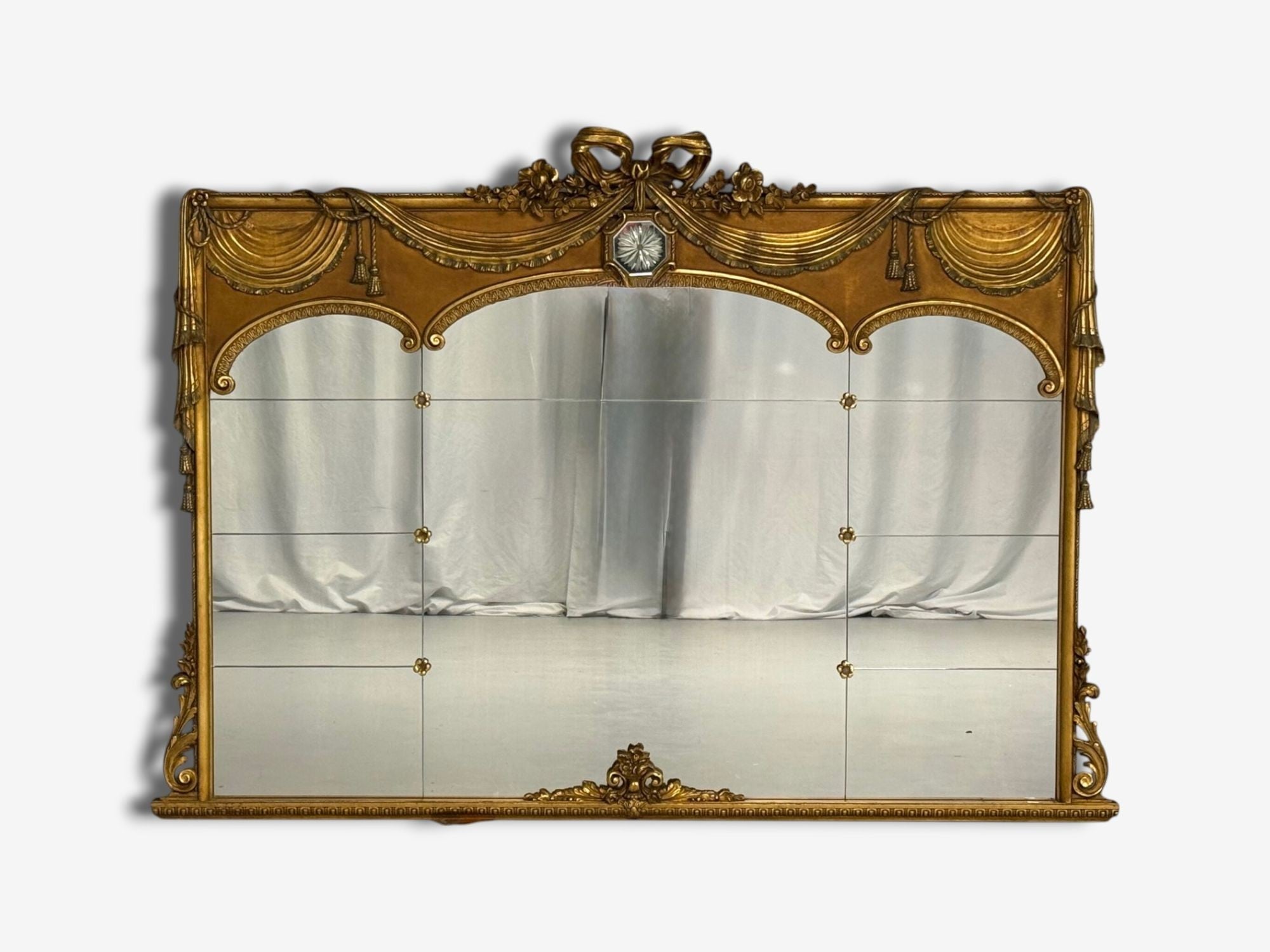 Adam Style, Giltwood, Drapery Motif, Over the Mantle Wall Mirror, Italy, 1920s