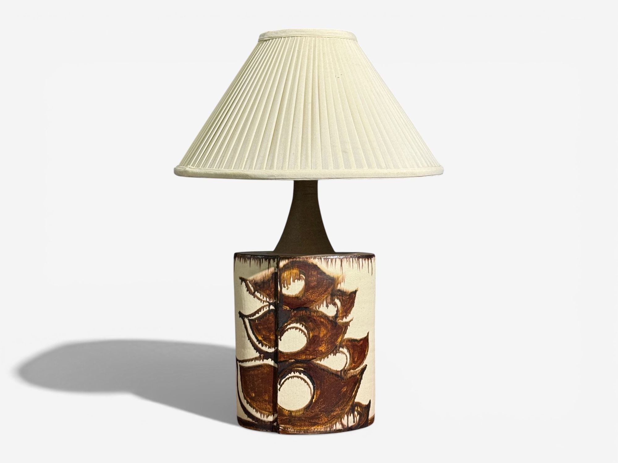 BJ Keramik, Large Table Lamp, Brown Stoneware, Denmark, 1960's
