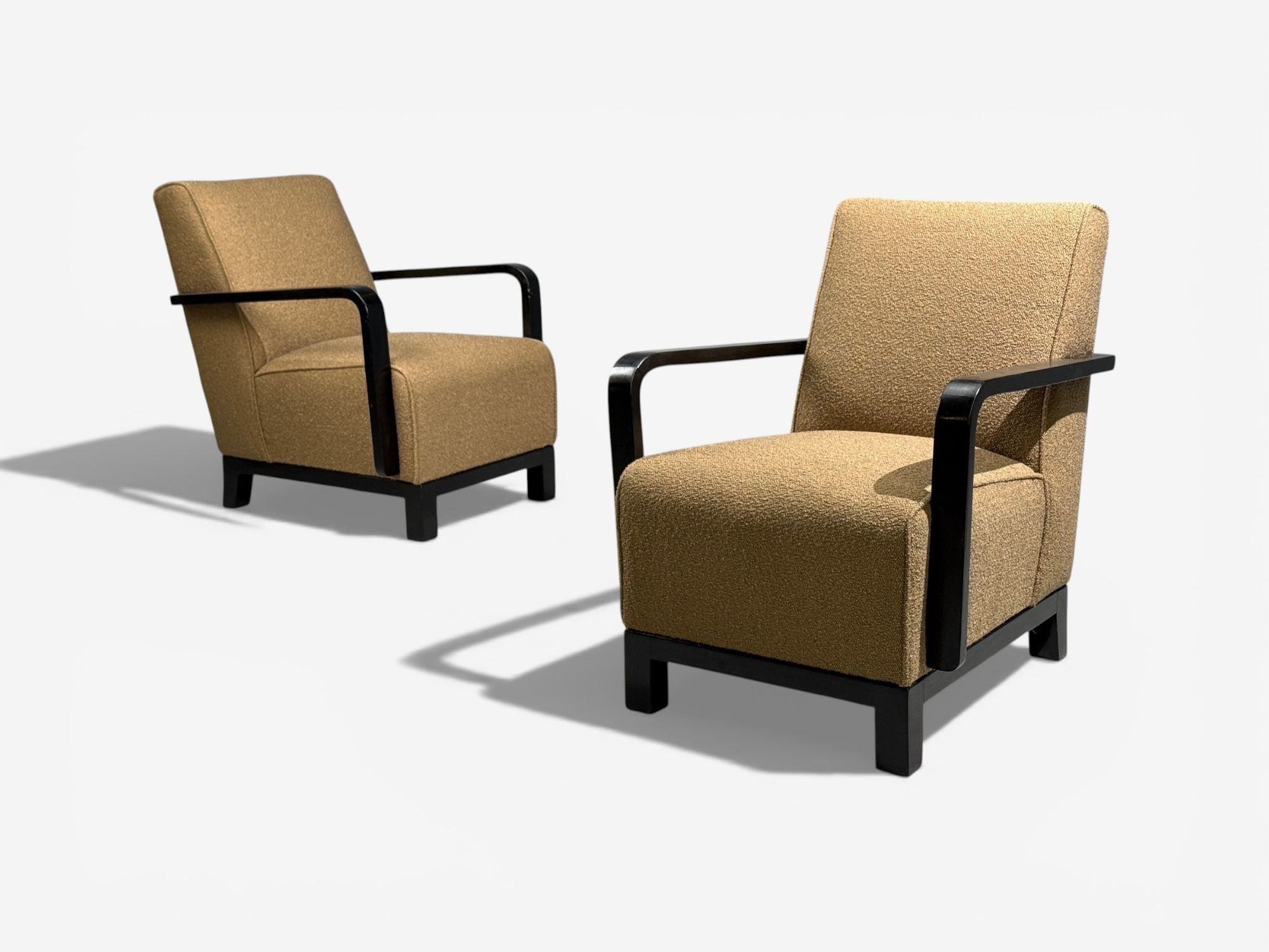 Swedish Art Deco, Lounge Chairs, Ebonized Bentwood, Boucle, Sweden, 1940s