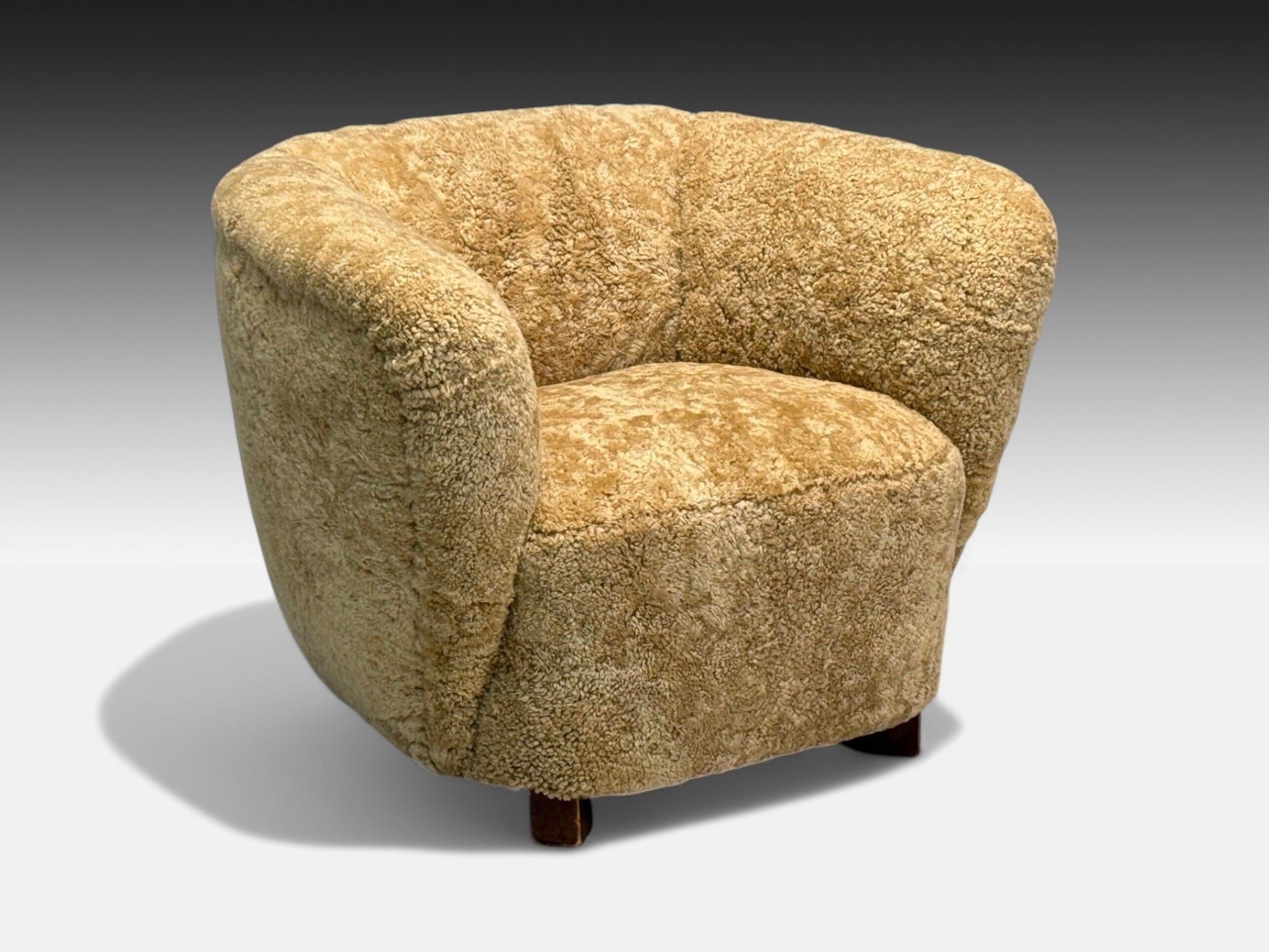 Danish Modern, Beech, Honey Sheepskin, Banana Style Tub Chair, Denmark, 1930s