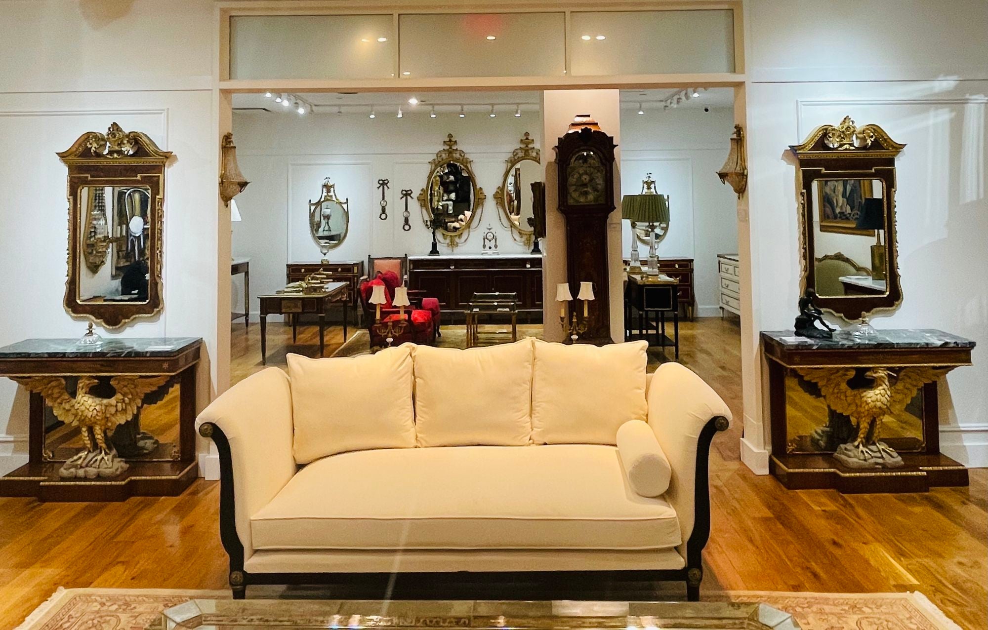 Pair of Monumental Federal Style Console Table with Carved Opposing Eagles