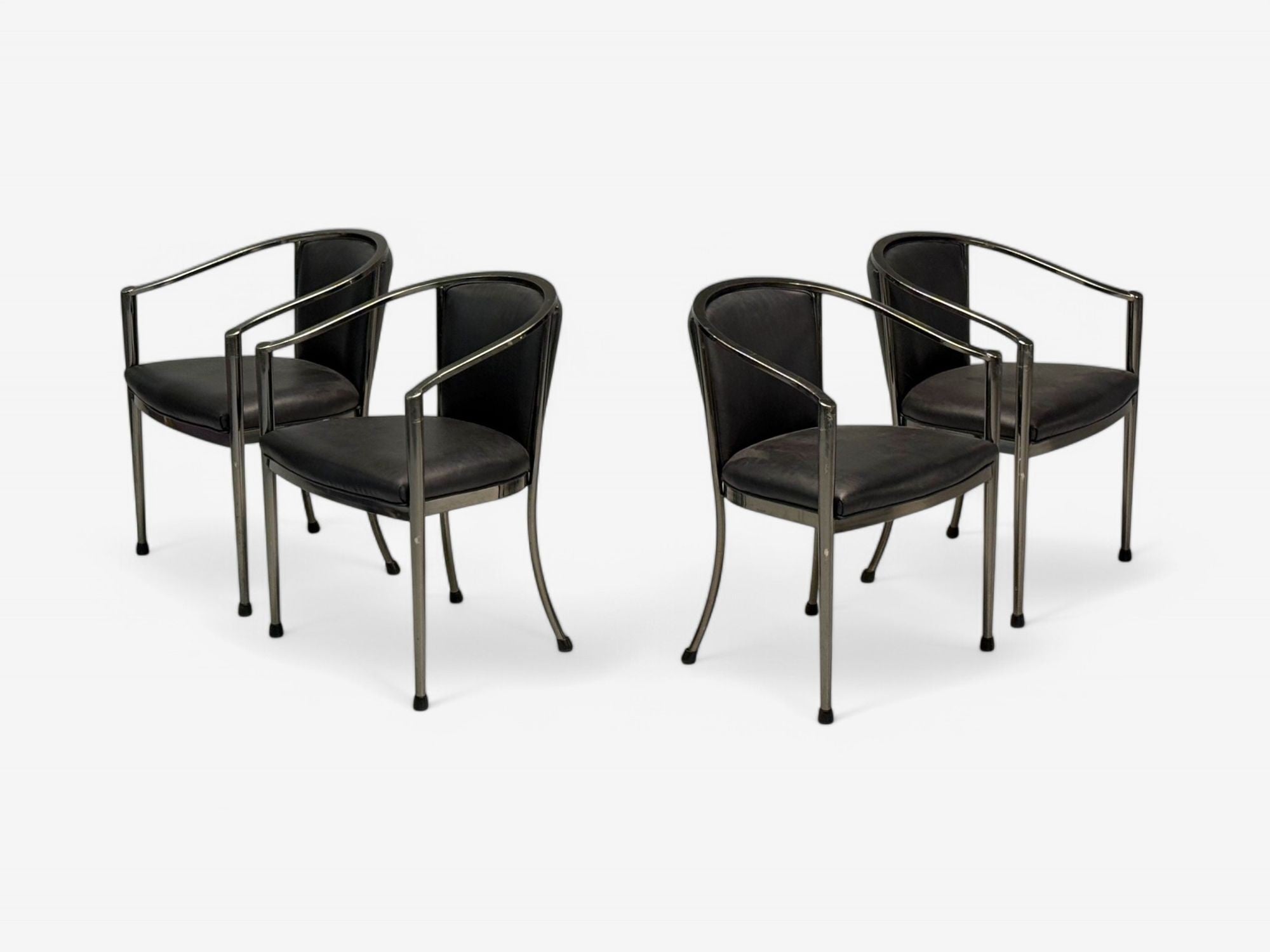 Karl Springer Style, Mid-Century Modern, Gunmetal, Leather, Armchairs, 20th c.