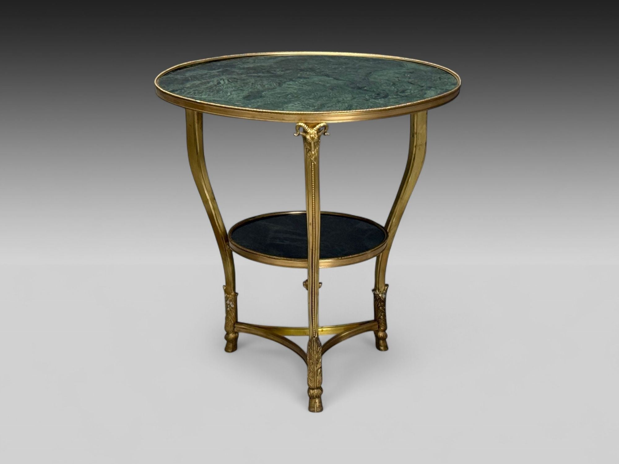 Louis XVI Style, Hollywood Regency, Bronze, Green Marble, Gueridons, 20th c.