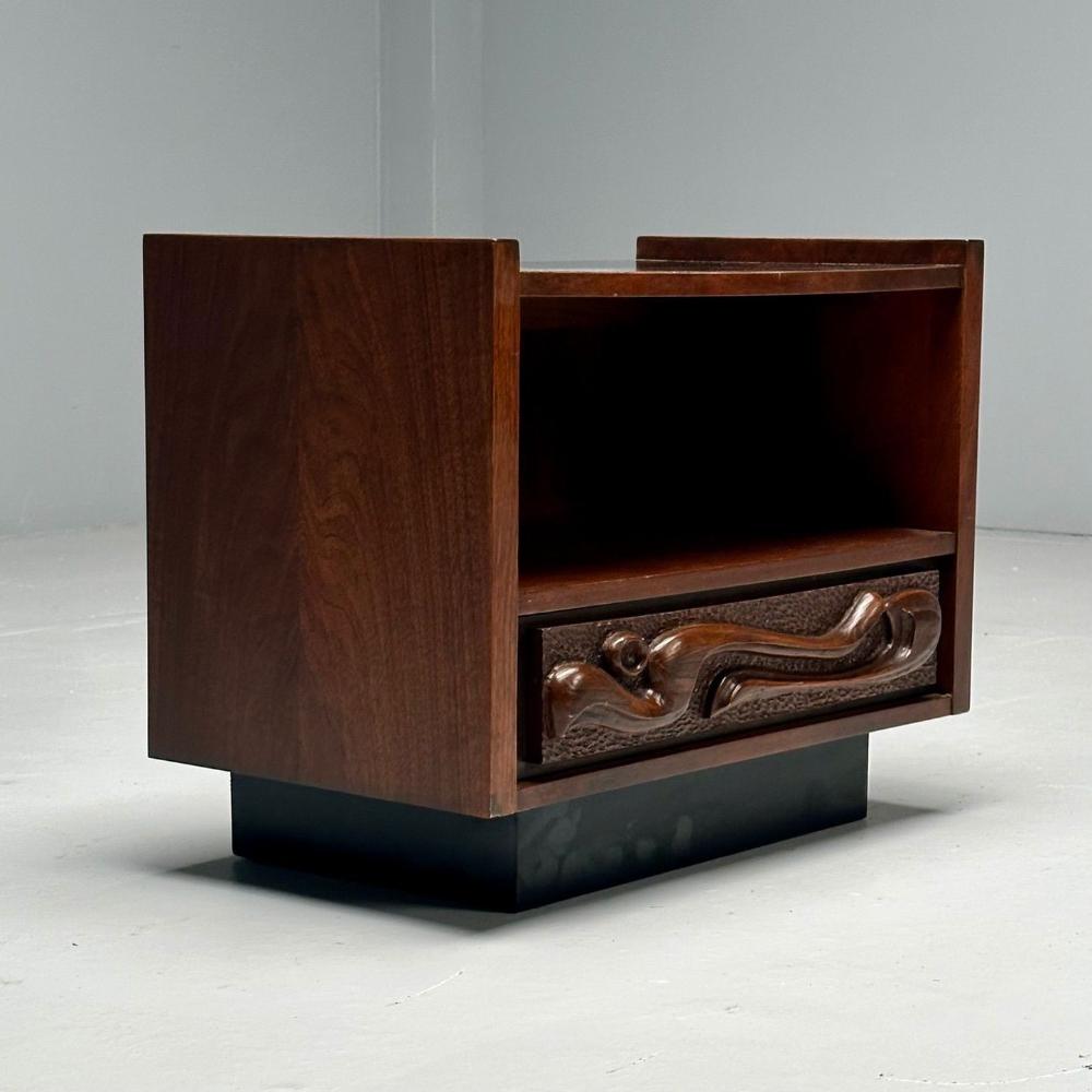 Pulaski, Brutalist Mid-Century Modern, Oceanic Nightstand, Sculpted Walnut, 1960s