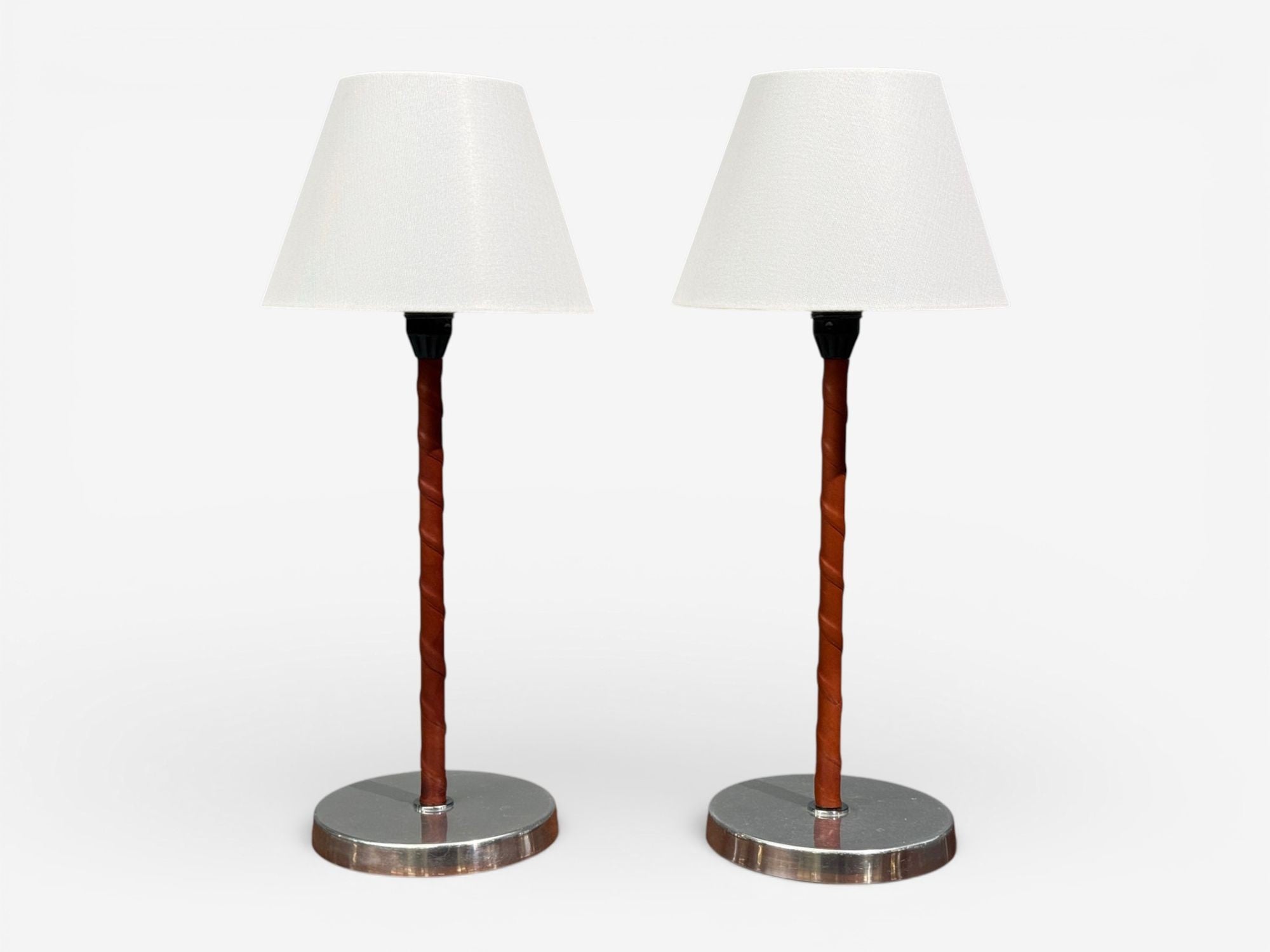 Bergboms, Table Lamps, Leather, Nickel Plated, Sweden, 1960s