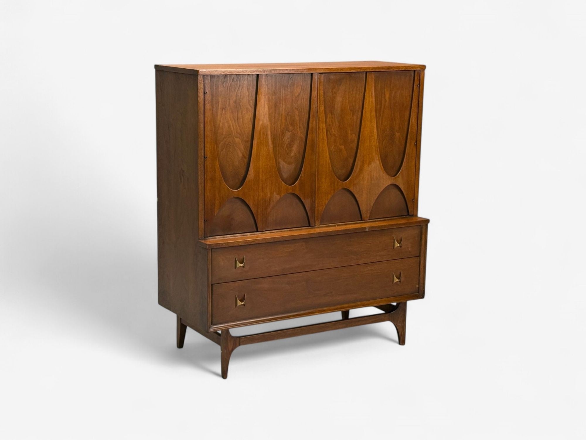 Broyhill Brasilia, Mid-Century Modern, Walnut, Brass, Highboy, USA, 1960s