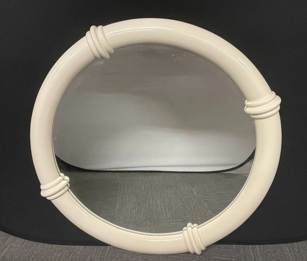 Modern White Lacquered Wall or Console Mirror, Karl Springer Manner