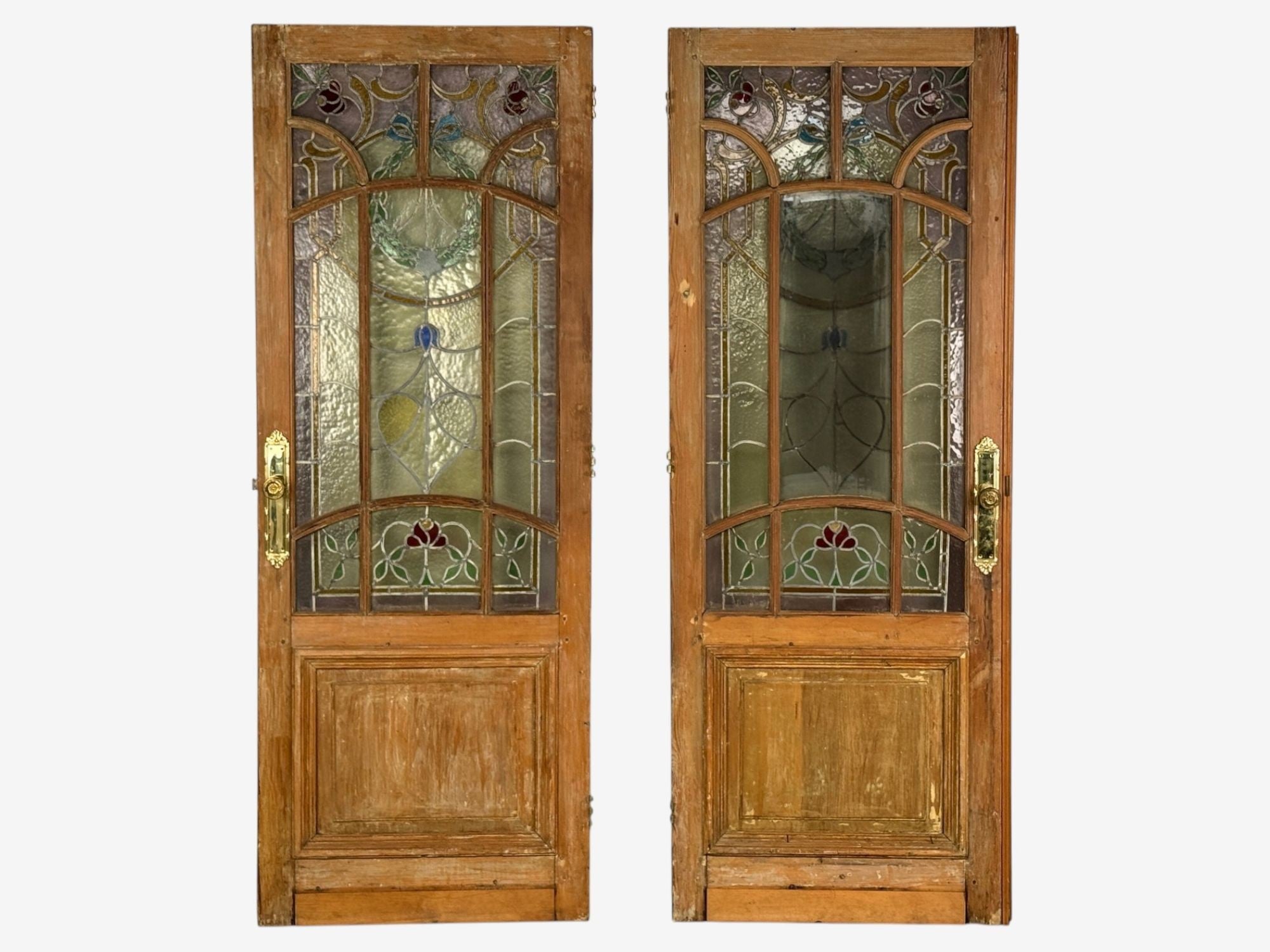 Neoclassical, Wood, Art Glass, Large Stained Glass Doors, Italy, 1930s