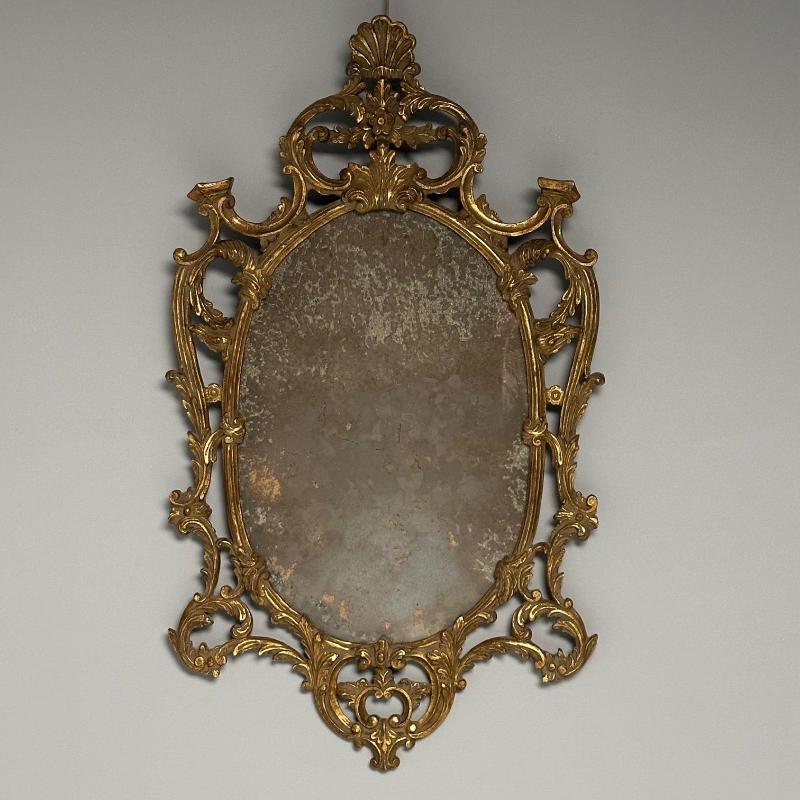 Italian Rococo Giltwood Wall or Console Mirror, Distressed