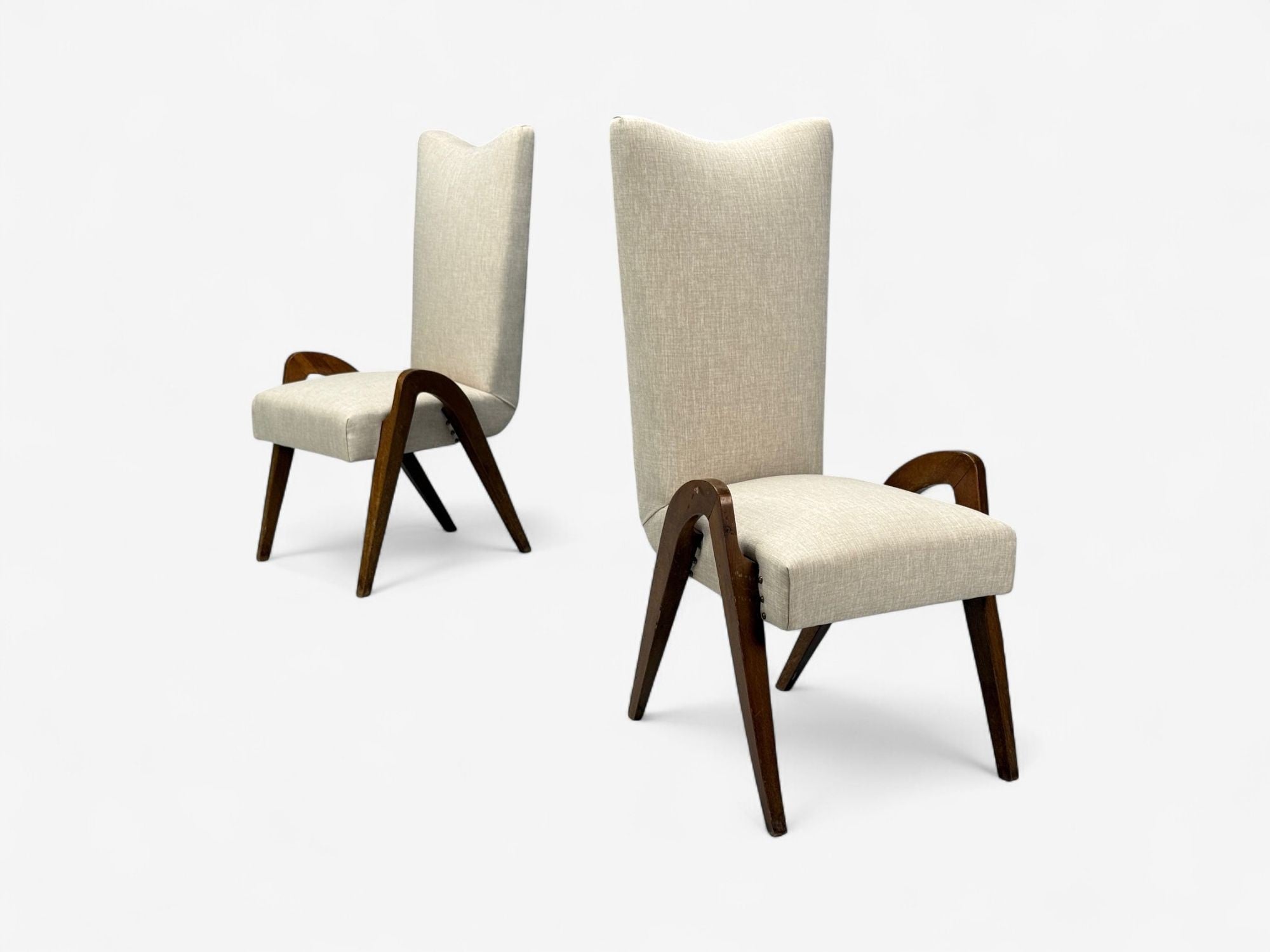 Malatesta & Masson, Beige Fabric, Wood, Occasional Chairs, Italy, 1950s
