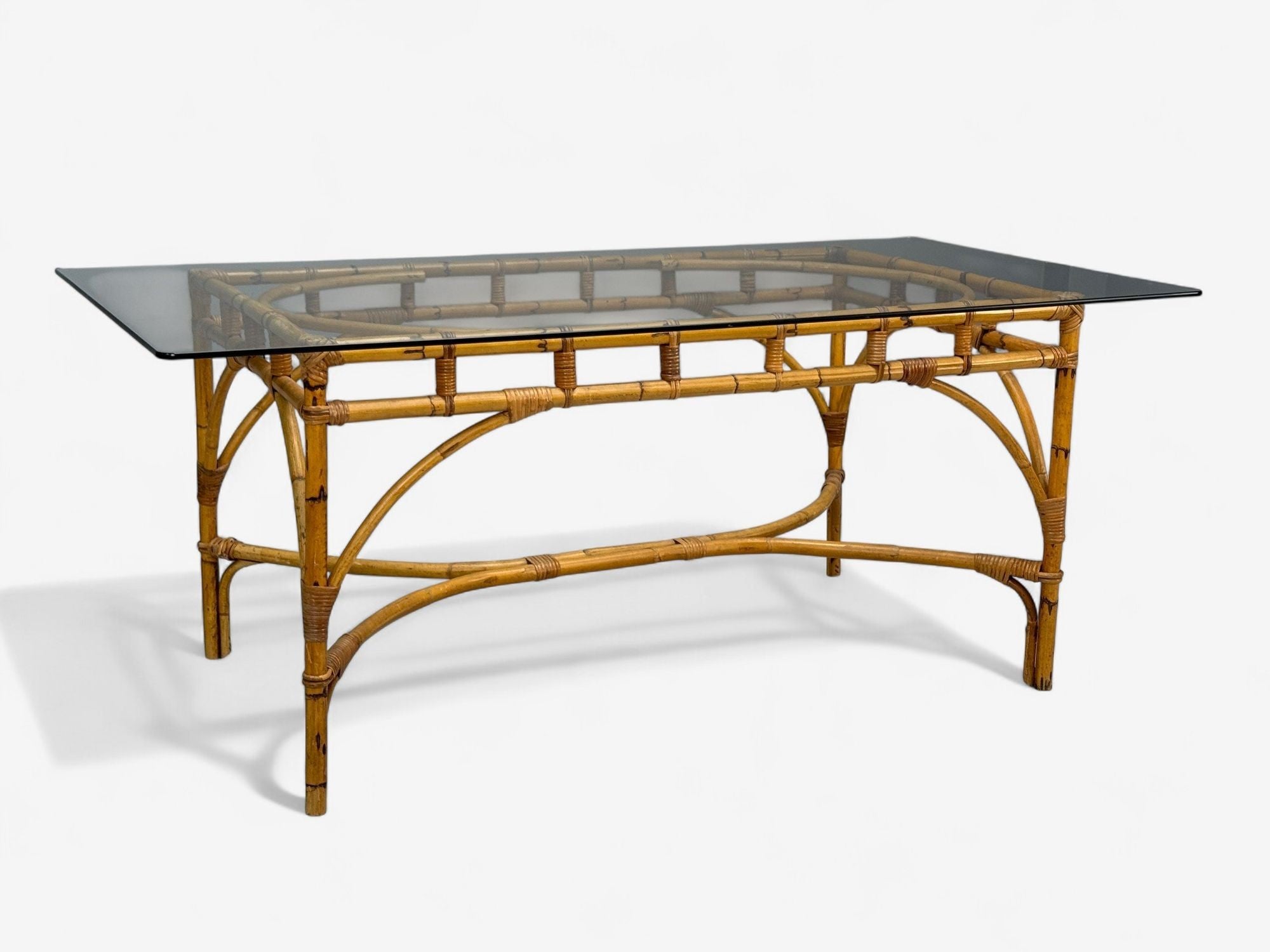 Dal Vera, Italian Modern, Bamboo, Cane, Glass, Dining Table, Italy, 1950s