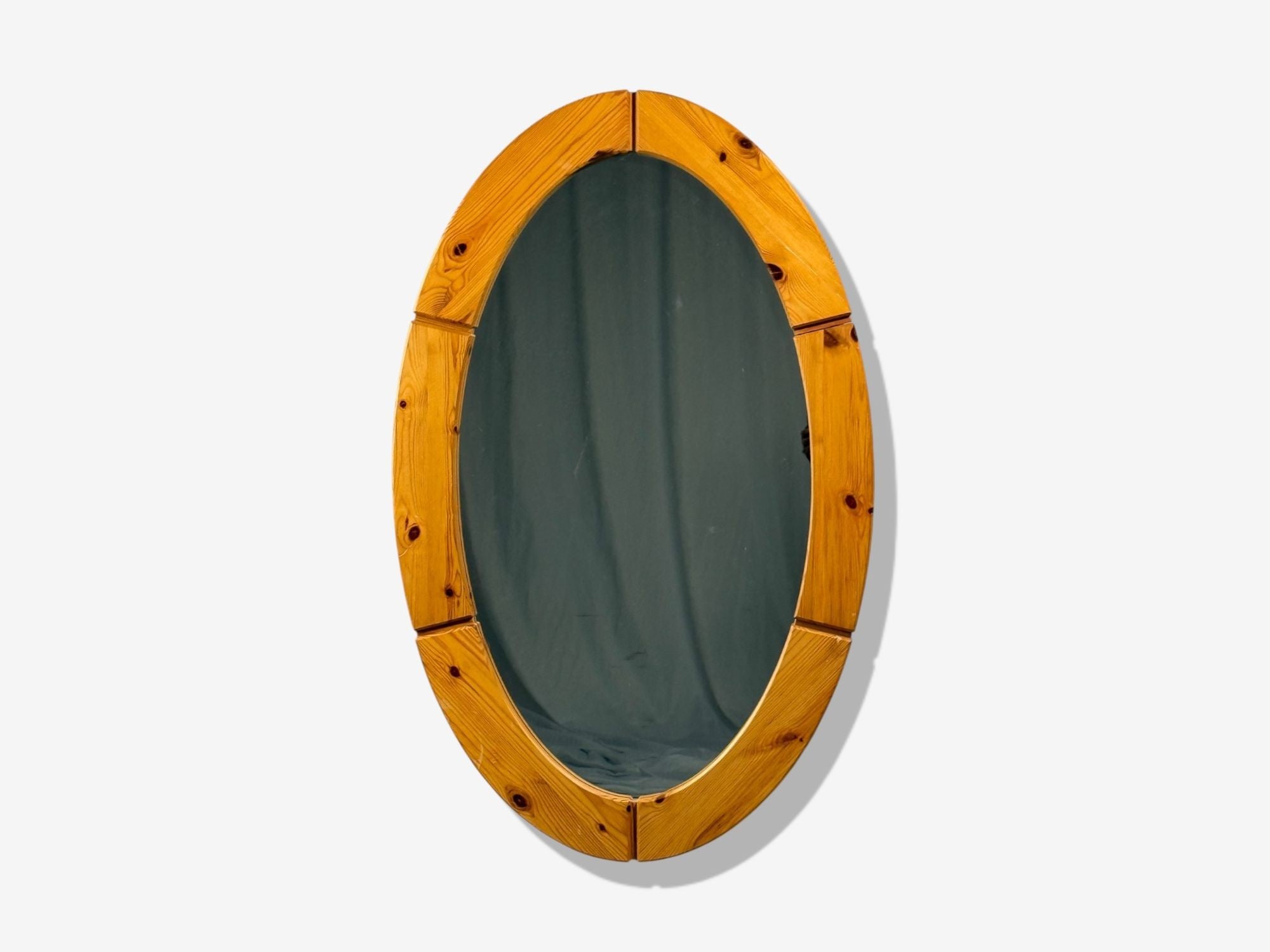 Swedish Modern, Oval Wall Mirror, Pine, Sweden, 1970s