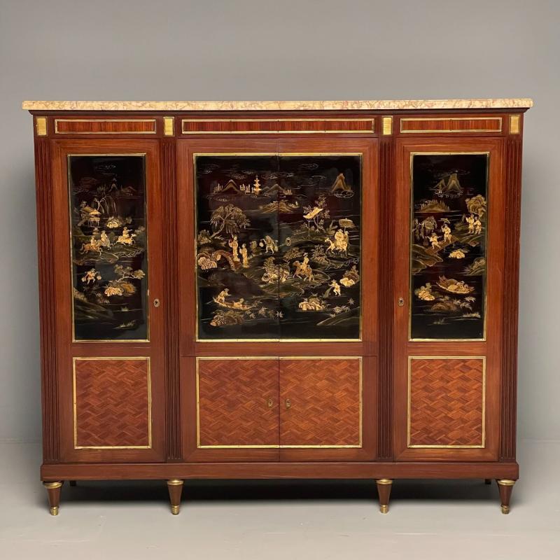 Louis XVI Chinoiserie Dry Bar, Bookcase Cabinet in Fashion of Maison Jansen