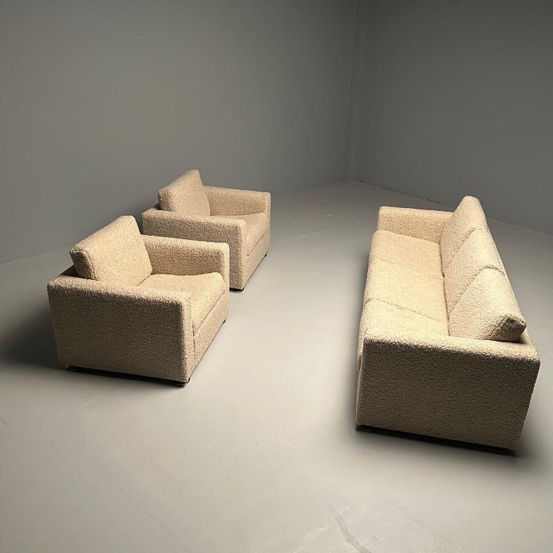 Stendig Living Room, Sofa, Pair of Cube Chairs, New Boucle, Switzerland, Labeled