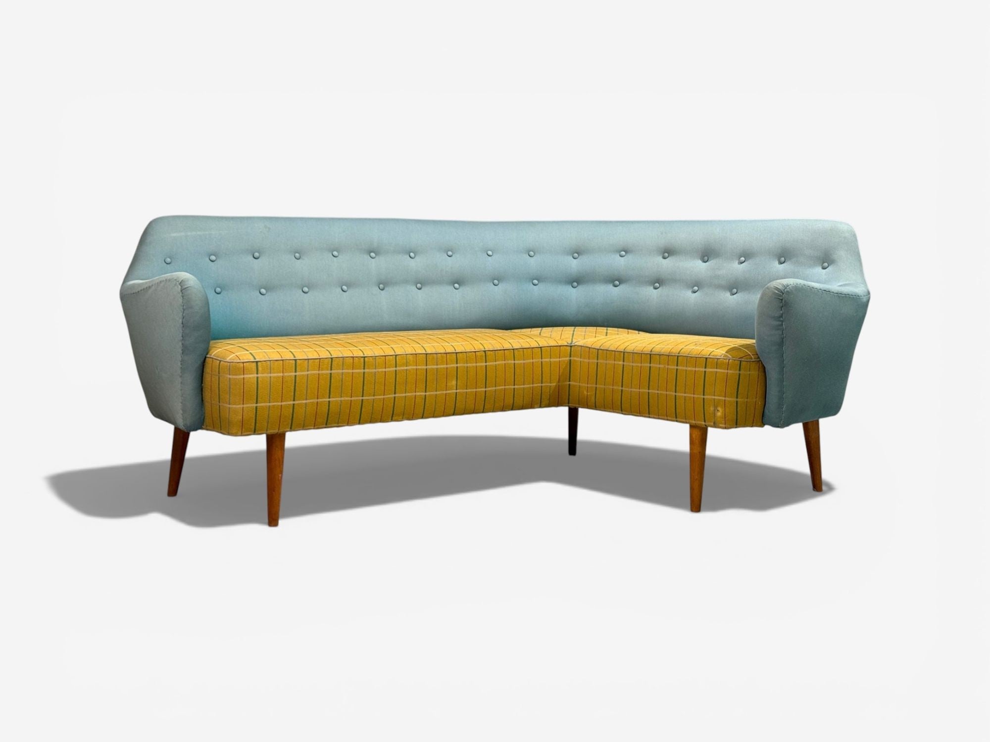 Danish Modern, Corner Sofa, Fabric, Wood, Denmark, 1950s