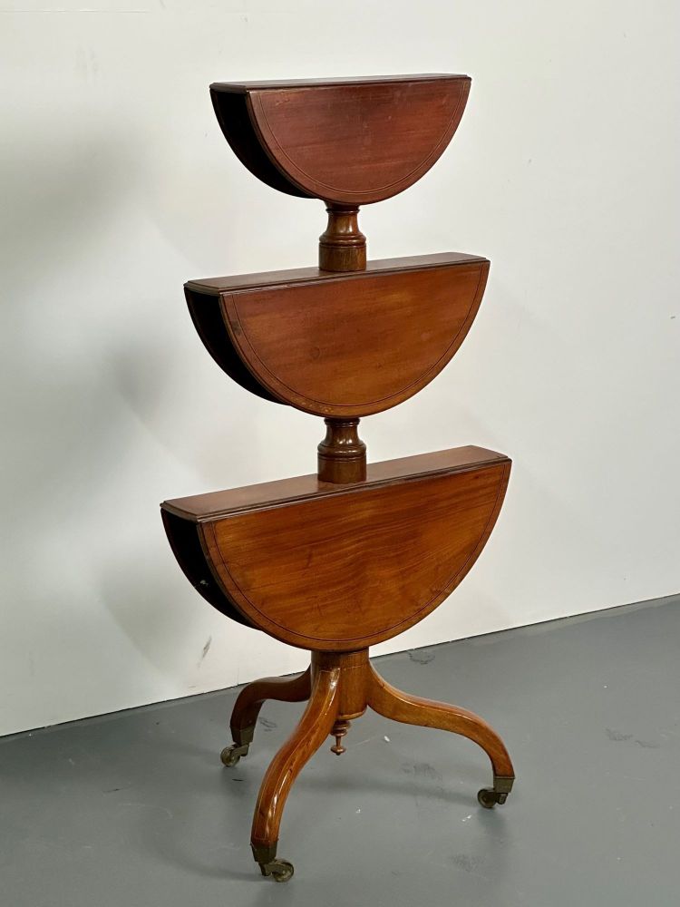 19th Century Mahogany Inlaid Three-Tier Dumbwaiter / Dessert Stand