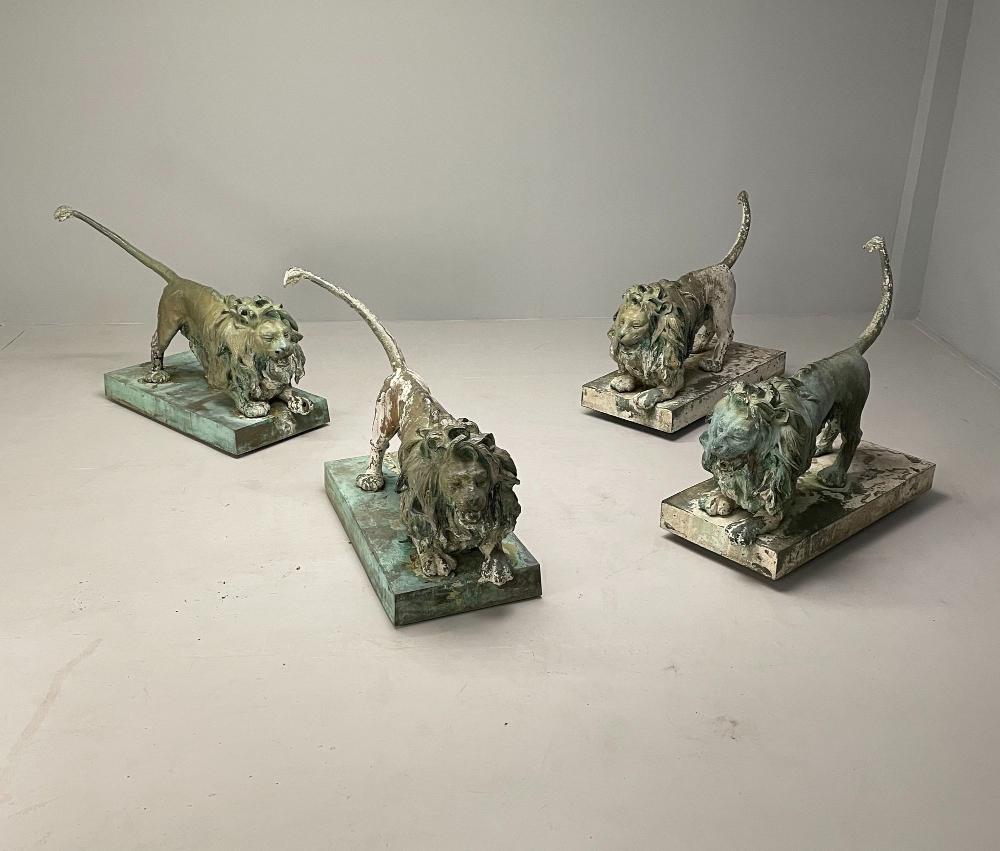 Lion Fountains, Lifesize Outdoor Statues, Patinated Bronze, England, 1860s