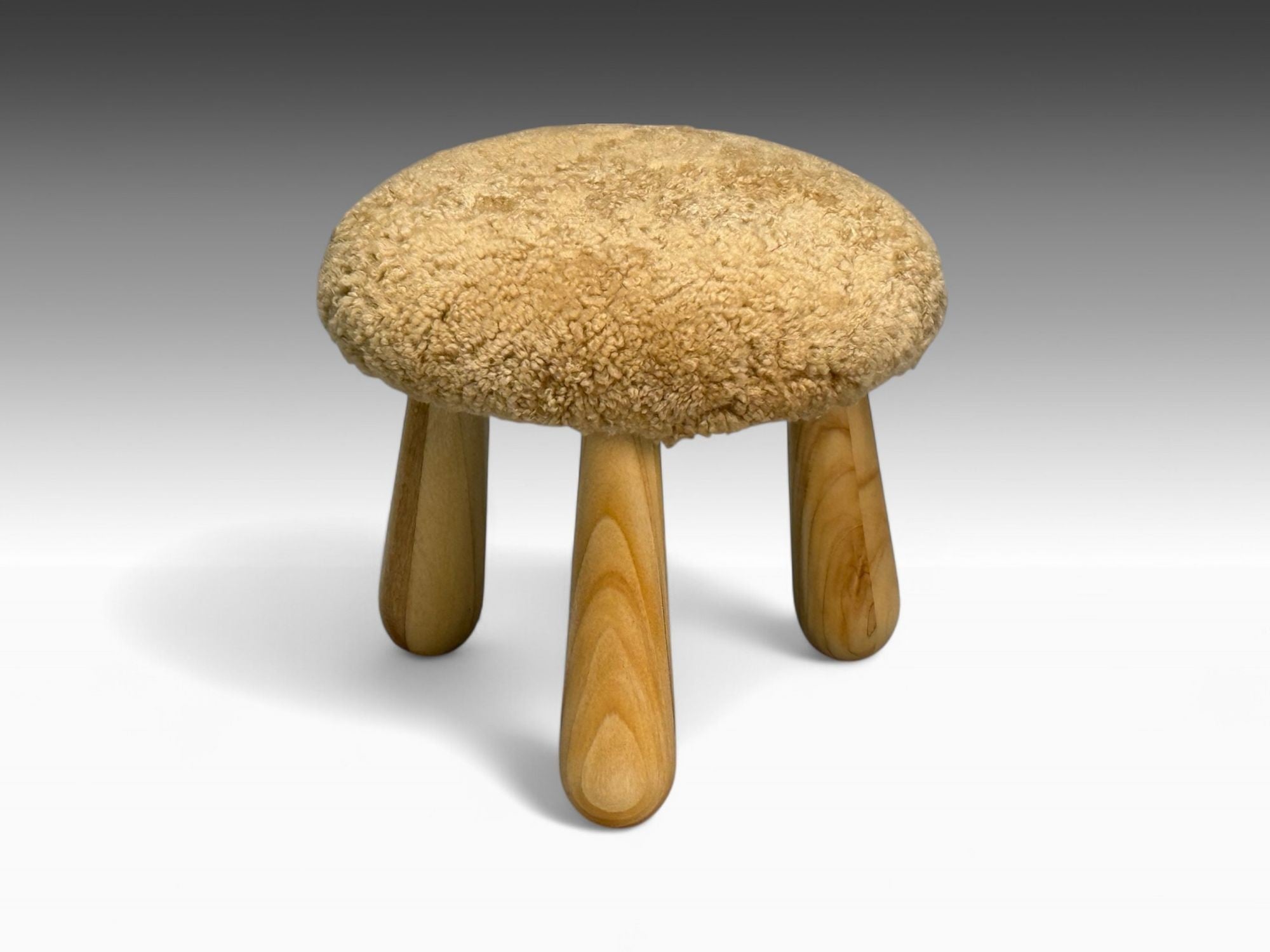 Danish Modern Style, Honey Sheepskin, Maple, Shearling Footstools, 21st C.