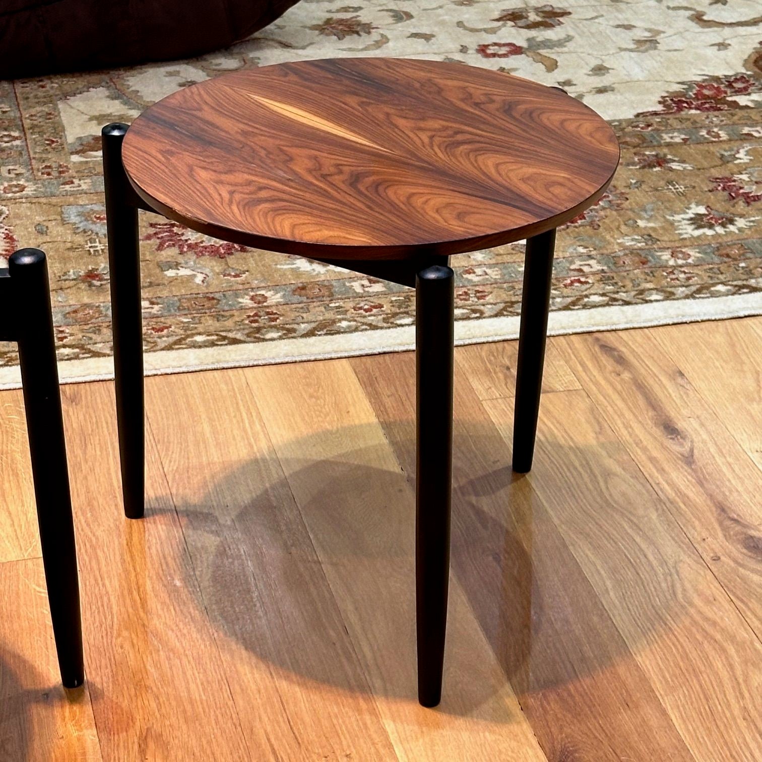 American Mid-Century Modern, Tripod Side Tables, Rosewood Veneer, Painted Wood