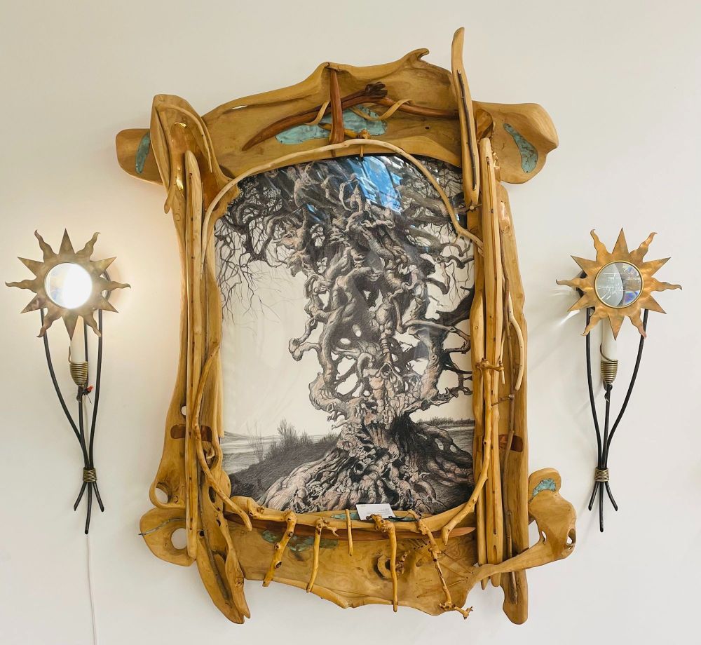 Pair of Mid Century Modern Brass / Copper Star Sconces, Olympia, Hand Hammered