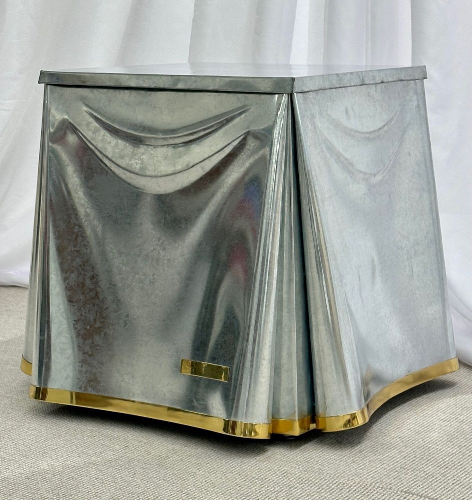 Mid-Century Modern Signed John Dickinson Galvanized Steel Drape End Table, 1970s