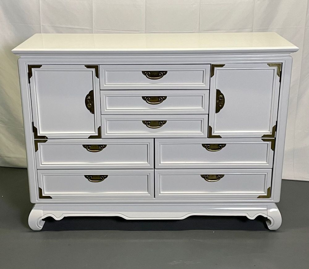 A White Lacquered Campaign Style Chest, Cabinet or Mini Armiore