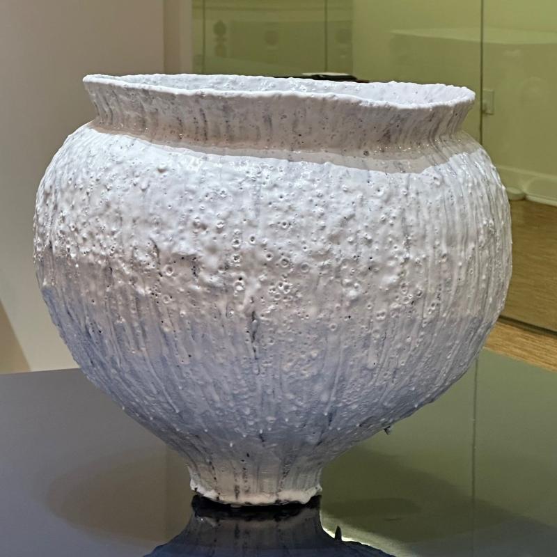 Jon Tierney, Contemporary, Large Modern Moon Jar, Glazed Ceramic, White and Blue