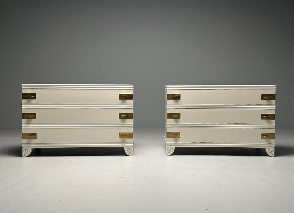 Tommi Parzinger Style, Mid-Century Modern, Cabinets, White Paint, Bronze