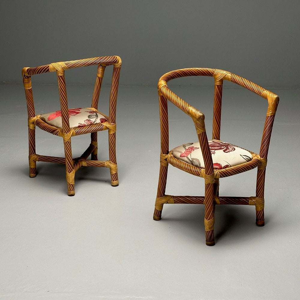 Italian Mid-Century Modern, Occasional Chairs, Wicker, Cane, Bamboo, 1980s