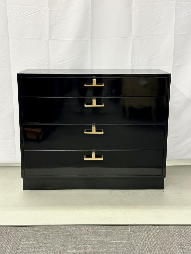 Mid-Century Modern American Designer Black Lacquer Cabinets / Nightstands, Brass
