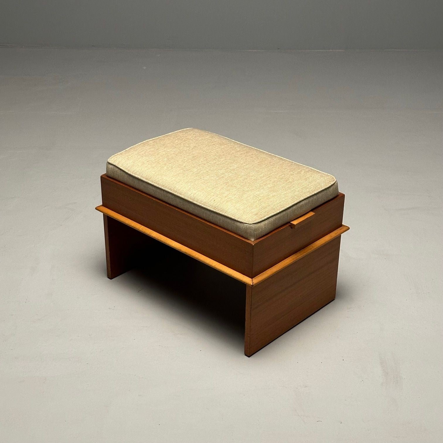 Paul Frankl, Johnson Furniture, Station Wagon Storage Bench, Rock Maple, Fabric, 1950s