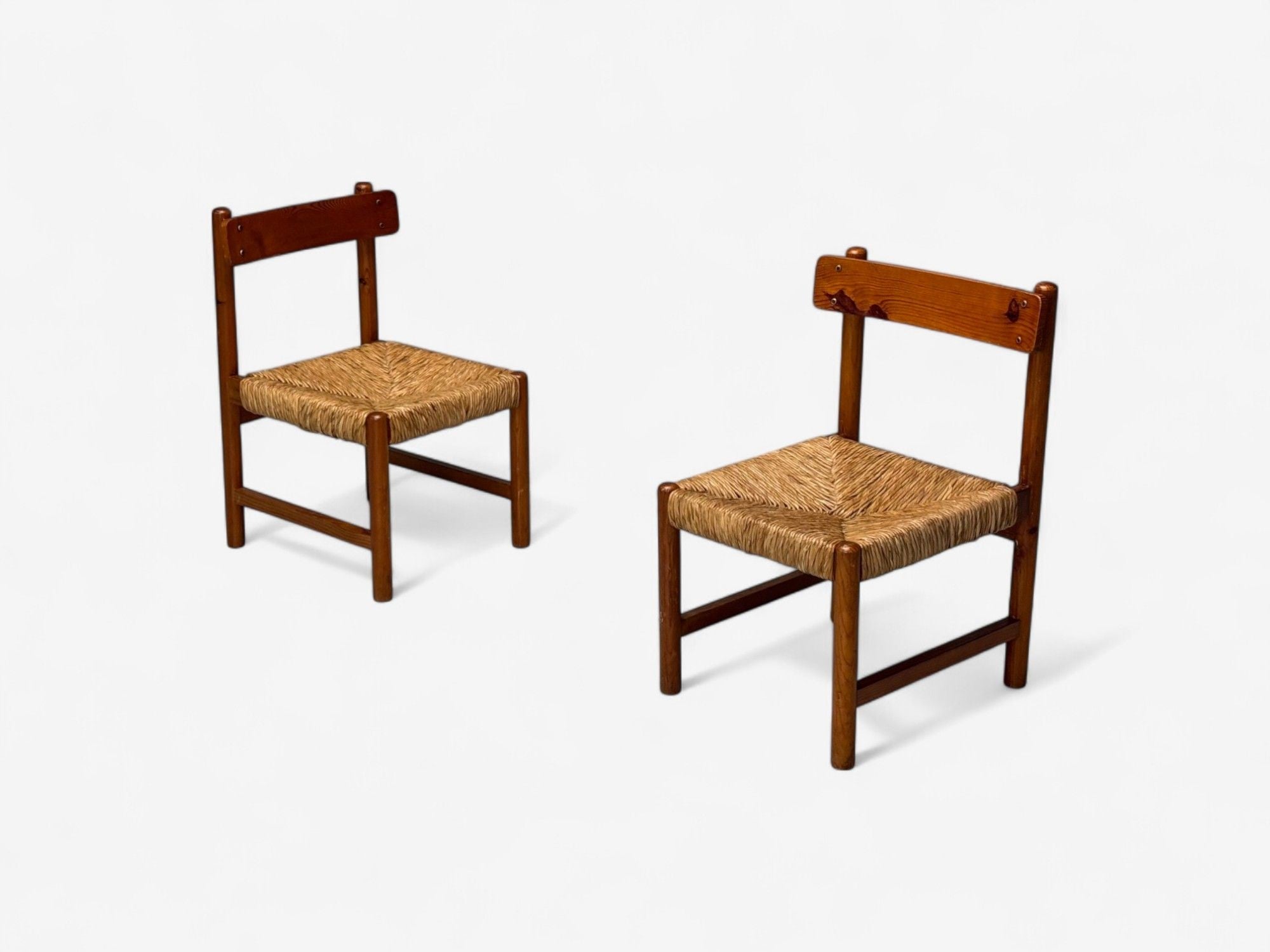 French Modern, Ash, Straw, Occasional Chairs, France, 1960s