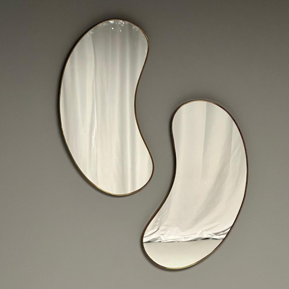Italian Mid-Century Modern, Wall Mirrors, Organic Form, Brass, Italy, 1950s