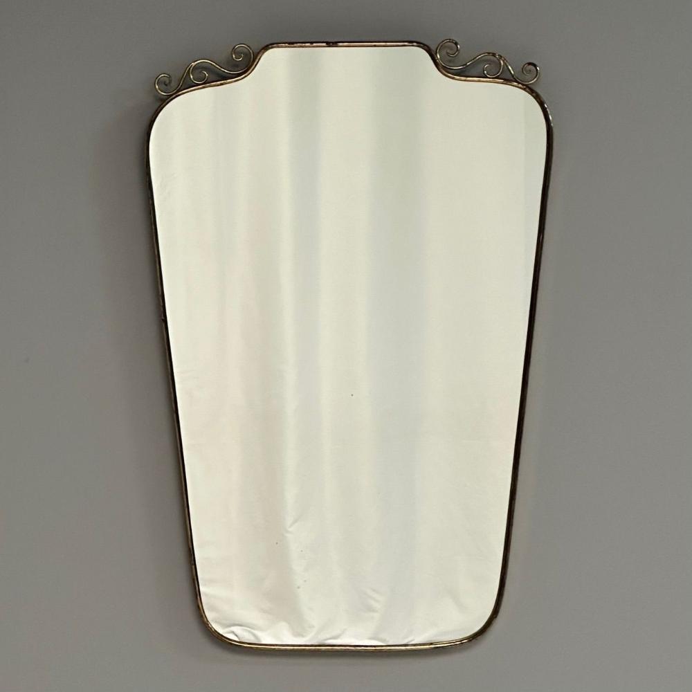 Gio Ponti Attr, Italian Mid-Century Modern, Wall Mirror, Patinated Brass, 1950s