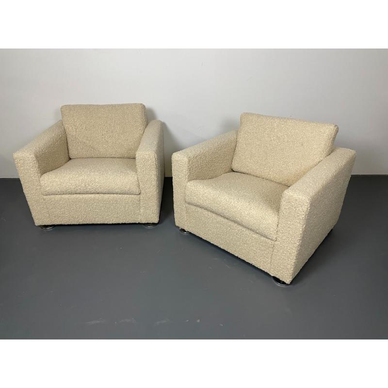 Pair Stendig Arm Chairs, Switzerland, New Sheepskin Boucle, Mid Century Modern