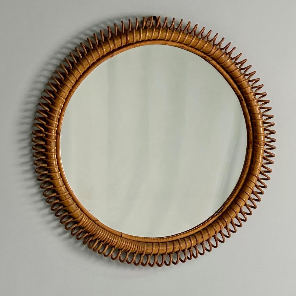 Italian Mid-Century Modern, Small Wall Mirror, Rattan, Bamboo, Italy, 1960s