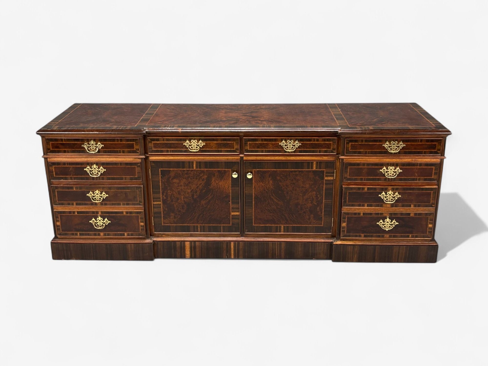 Georgian, Circassian Walnut, Burlwood, Brass, Sideboard, USA, 1980s