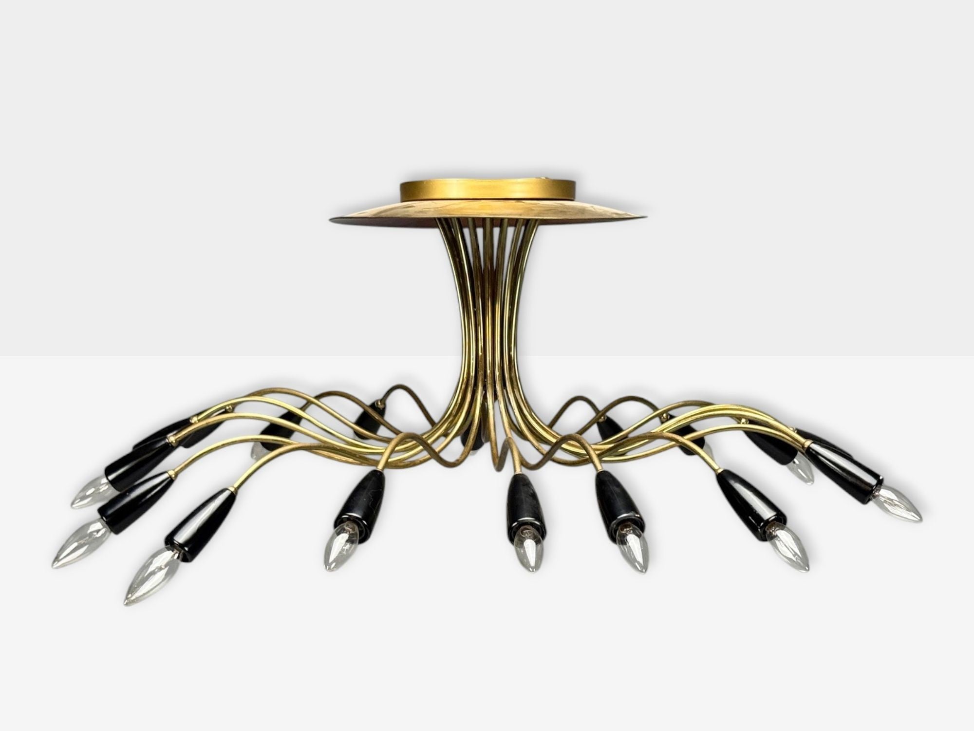 Italian Modern, Enameled Metal, Brass, Chandelier, Italy, 1960s